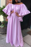 Purple Fashion Casual Solid Patchwork Off the Shoulder Long Dress