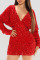 Red Celebrities Elegant Solid Sequins Split Joint V Neck One Step Skirt Dresses