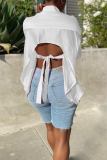 White Sexy Solid Backless Turndown Collar Tops