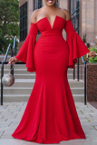 Red Sexy Solid Patchwork Strapless Trumpet Mermaid Dresses