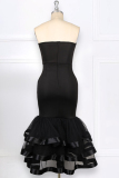 Black Sexy Solid Patchwork Strapless Trumpet Mermaid Dresses