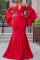 Red Sexy Solid Split Joint Strapless Trumpet Mermaid Dresses