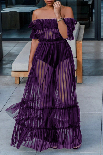 Purple Sexy Solid Patchwork U Neck Cake Skirt Dresses