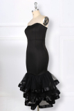 Black Sexy Solid Patchwork Strapless Trumpet Mermaid Dresses