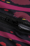 Black Sexy Patchwork Tie-dye Zipper Collar Skinny Jumpsuits