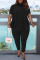 Black Fashion Casual Solid Basic Turtleneck Short Sleeve Two Pieces