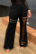 Black Casual Street Solid Hollowed Out Split Joint Zipper Boot Cut High Waist Speaker Solid Color Bottoms