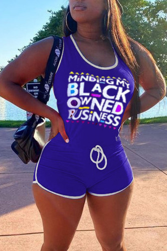 Purple Casual Print Patchwork U Neck Straight Rompers