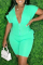 Green Fashion Casual Solid Frenulum V Neck Short Sleeve Skinny Romper