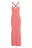 Pink Sexy Casual Solid Backless Spaghetti Strap Sleeveless Dress