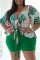 Green Fashion Casual Print Bandage V Neck Plus Size Two Pieces