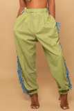 Green Casual Solid Tassel Patchwork Loose High Waist Pencil Solid Color Bottoms