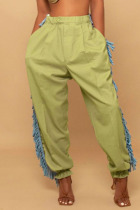 Green Casual Solid Tassel Split Joint Loose High Waist Pencil Solid Color Bottoms