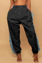 Black Casual Solid Tassel Split Joint Loose High Waist Pencil Solid Color Bottoms