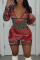 Red Sexy Print Patchwork Hooded Collar One Step Skirt Dresses