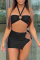 Black Fashion Sexy Solid Hollowed Out Split Joint Backless Strapless Sleeveless Two Pieces