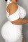 White Fashion Casual Solid Slit Beading Mandarin Collar Pencil Skirt Plus Size Dresses