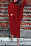 Red Fashion Casual Solid Patchwork Slit Asymmetrical Turtleneck Long Sleeve Two Pieces