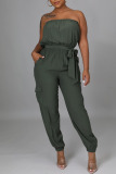 Army Green Sexy Solid Patchwork Strapless Straight Jumpsuits