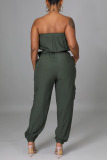 Army Green Sexy Solid Patchwork Strapless Straight Jumpsuits