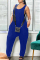 Blue Fashion Casual Solid Vests O Neck Regular Jumpsuits