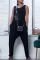 Black Fashion Casual Solid Vests O Neck Regular Jumpsuits