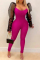 Rose Red Fashion Solid Split Joint O Neck Skinny Jumpsuits