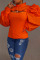 Orange Fashion Casual Solid Hollowed Out Turtleneck Tops