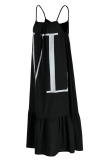 Black Fashion Off The Shoulder Sleeveless Slip Swagger Knee-Length Print Dresses