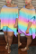 Rainbow Color Sexy Patchwork Print asymmetrical Straight Long Sleeve Two Pieces