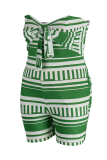 Green Sexy Casual Print Backless Strapless Plus Size Romper