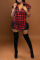 Red Sexy Plaid Print Bandage Hollowed Out Patchwork Turndown Collar Sleeveless Two Pieces