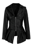 Black Fashion Casual Solid Patchwork Turndown Collar Outerwear