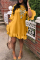 Yellow Sexy Fashion Long Sleeves O neck Pleated skirt 
