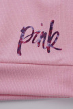 Pink Sexy Print Patchwork V Neck Long Sleeve Two Pieces