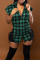 Red Sexy Plaid Print Bandage Hollowed Out Patchwork Turndown Collar Sleeveless Two Pieces
