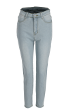 Medium Blue Casual Solid Buckle High Waist Skinny Denim Jeans