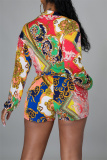 Multicolor Fashion Casual Print Bandage V Neck Long Sleeve Two Pieces