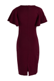 Purple Casual Solid Patchwork O Neck Straight Dresses