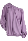Purple Casual Solid Patchwork One Shoulder Lantern Skirt Dresses