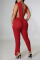 Red Sexy Solid Patchwork Backless Asymmetrical V Neck Regular Jumpsuits