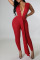 Red Sexy Solid Patchwork Backless Asymmetrical V Neck Regular Jumpsuits