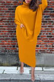 Orange Fashion Casual Solid Patchwork Slit Asymmetrical Turtleneck Long Sleeve Two Pieces