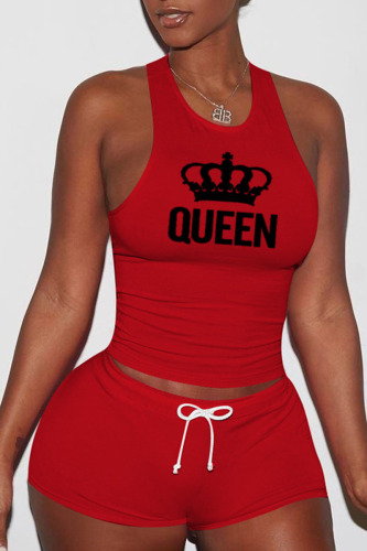 Red Casual Sportswear Print Patchwork U Neck Sleeveless Two Pieces
