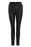Black Casual Solid Patchwork High Waist Pencil Solid Color Bottoms