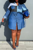 Blue Fashion Casual Patchwork Basic Turndown Collar Shirt Dress Dresses