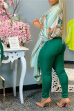 Green Fashion Casual Print Cardigan Outerwear
