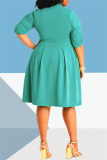 Light Green Fashion Casual Solid With Bow O Neck Plus Size Dresses