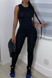 Blue Fashion Casual Solid Basic O Neck Skinny Jumpsuits