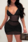 Black Fashion Sexy Solid Split Joint See-through Backless Spaghetti Strap Sleeveless Dress